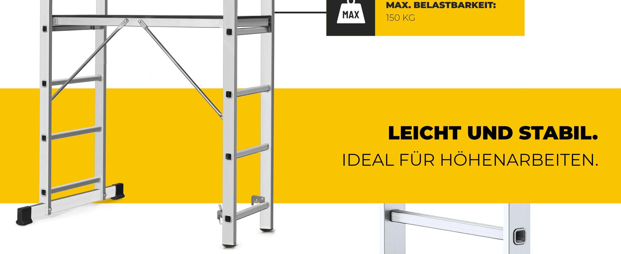 Drabest |  Aluminiumgerüst - gerüst - Mehrzweckleiter - Leitergerüst - 2x6 - leiter gerüst - 150kg - plattform aluminium gerüst - 33x114 cm