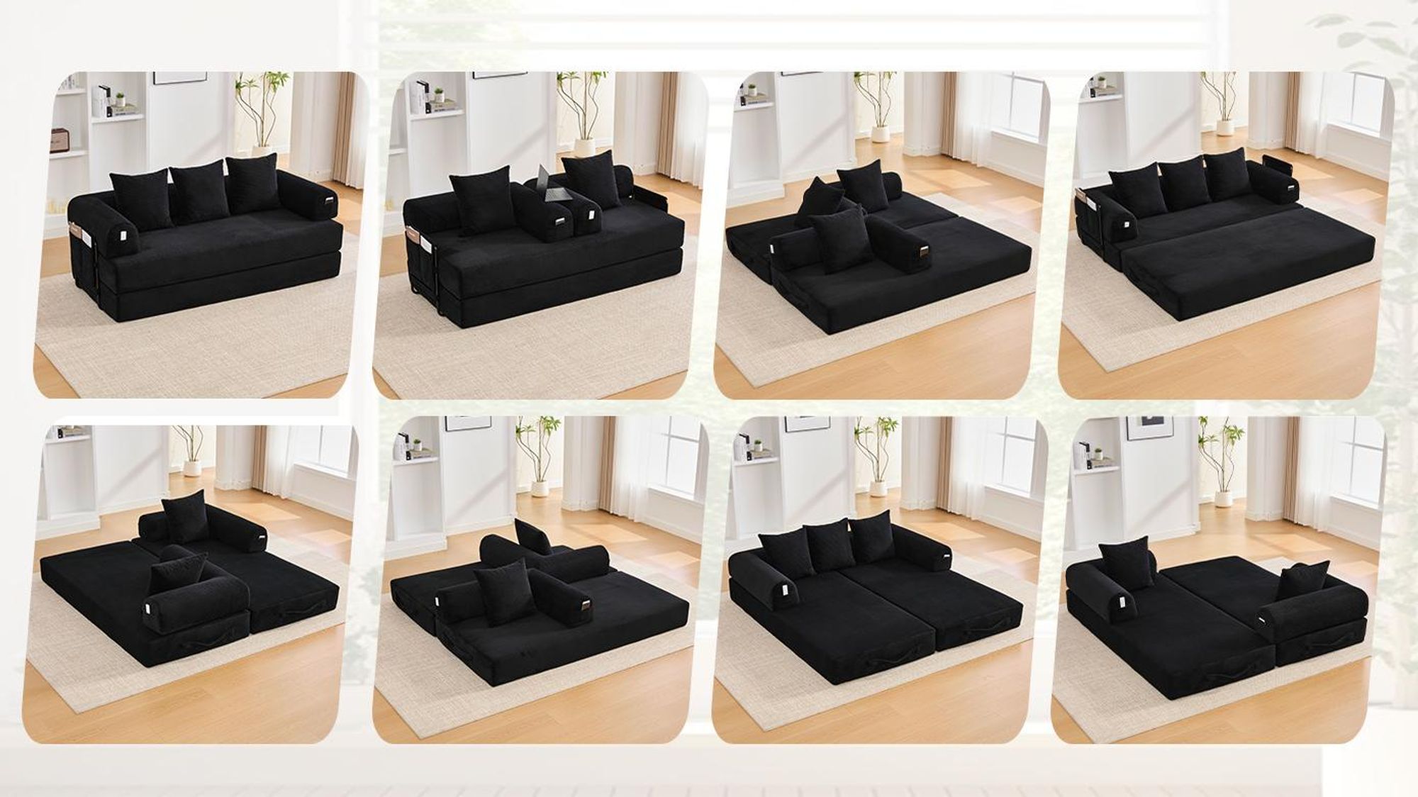 LVHOM Klappbares Schlafsofa aus Cordstoff, Modulares Tagesbett mit Metallgestell, Klappsofa Bodensofa mit Stauraum, 300kg Belastbarkeit, Rot