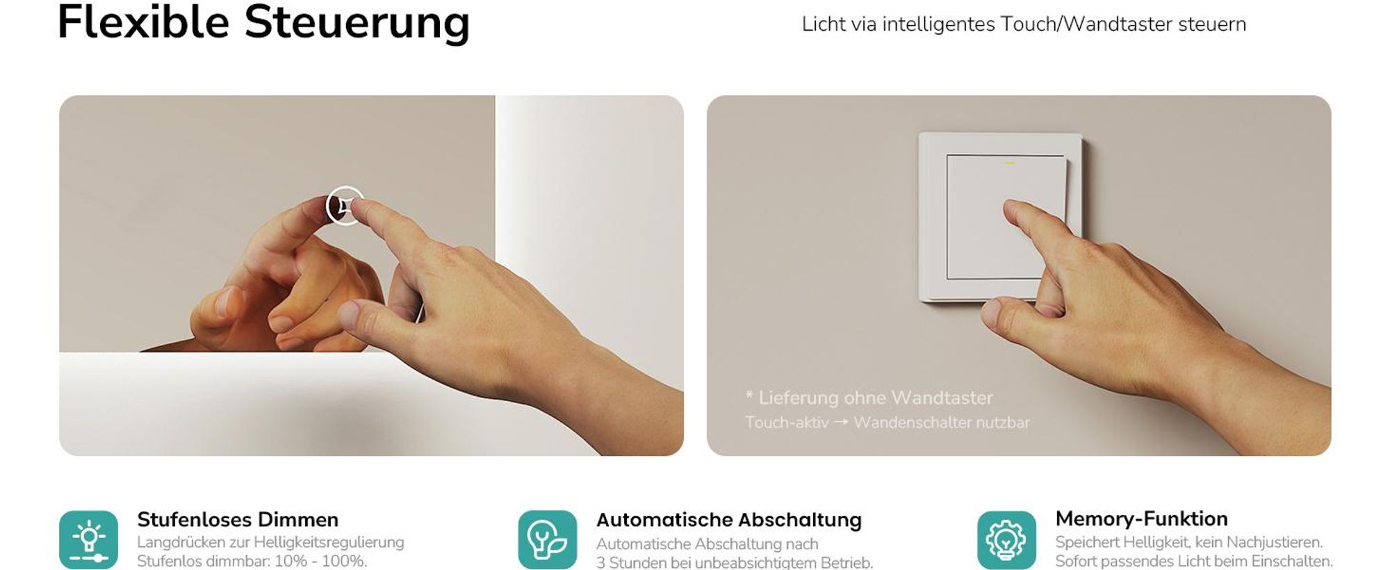 EMKE LED Badspiegel 80x60cm Badspiegel mit Beleuchtung Kaltweiß Lichtspiegel Badezimmerspiegel Wandspiegel mit Touchschalter + Beschlagfrei