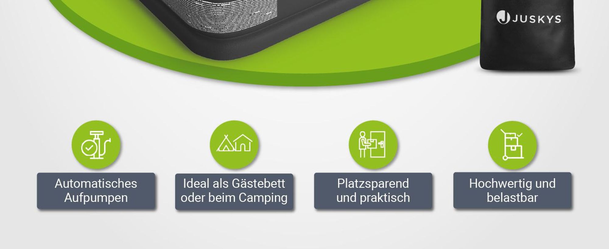Juskys Luftmatratze Sapri L in Grau / Anthrazit - 2 Personen Luftbett selbstaufblasend mit Pumpe