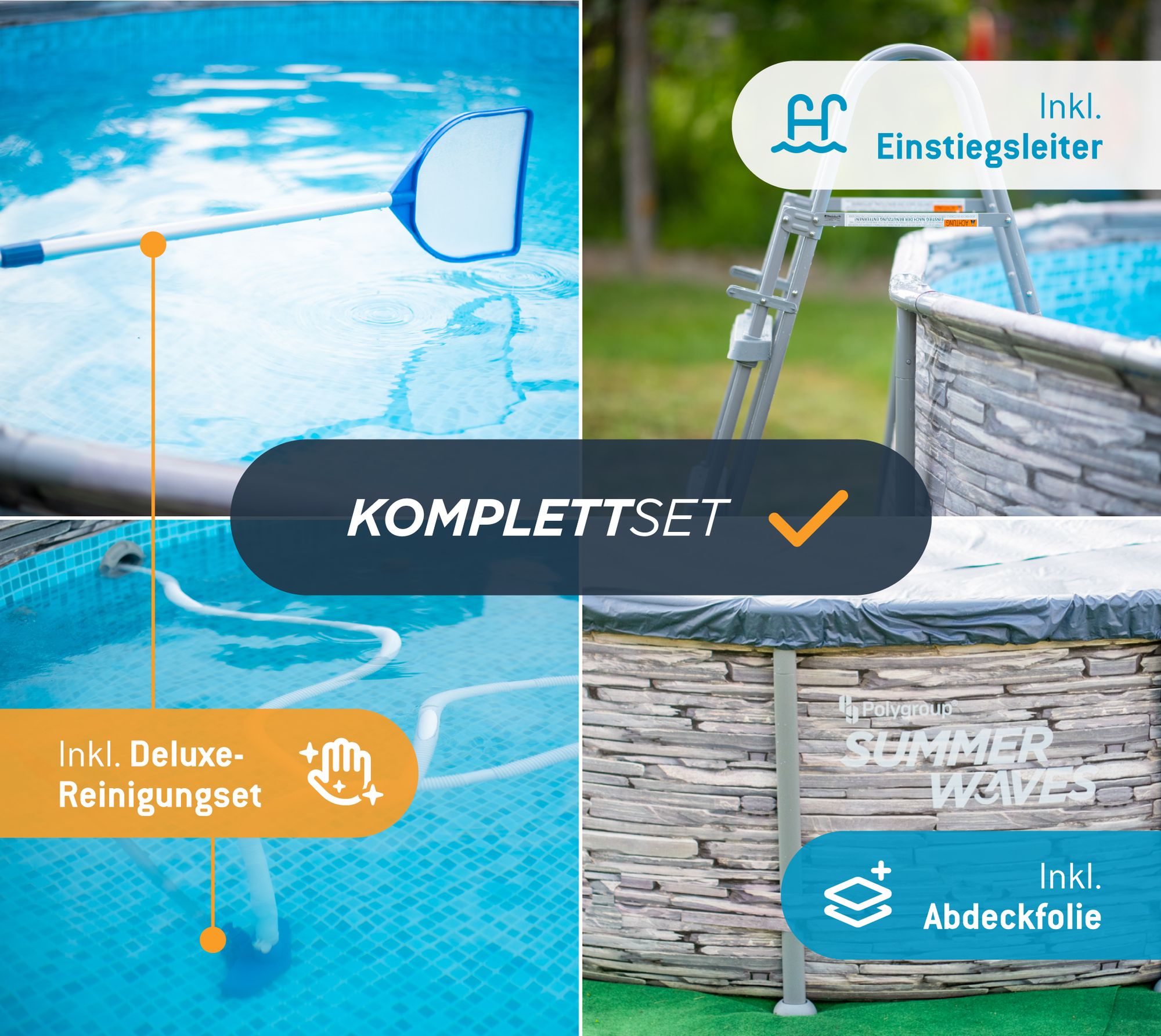 Summer Waves Elite Frame Pool Aufstellpool rund Komplettset Steinoptik Ø 549x132 cm