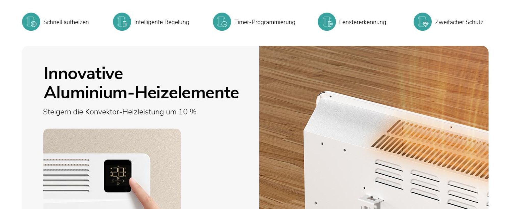 EMKE Konvektor Heizung 2000W mit WiFi & App, Elektroheizkörper Energiesparend, Wandheizung & Standgerät mit Rollen, 24/7 Timer, Weiß