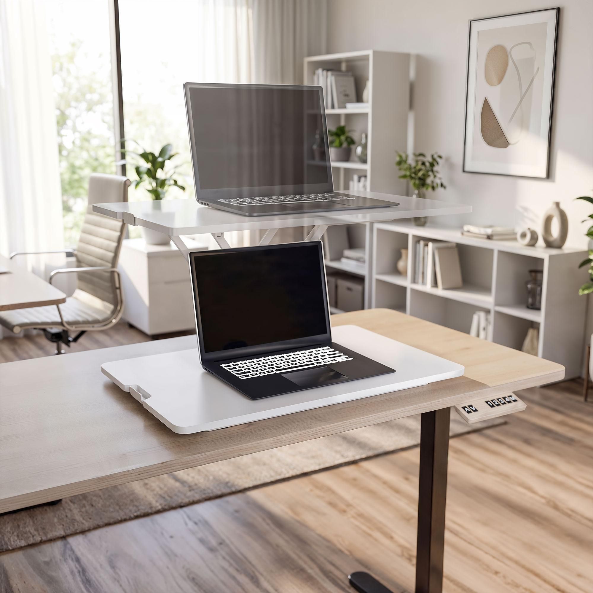 di volio Schreibtischaufsatz DV-192ODC – höhenverstellbarer Standing Desk Converter mit mechanischer Feder, kompakter Tischaufsatz für ergonomisches Arbeiten (Weiß)