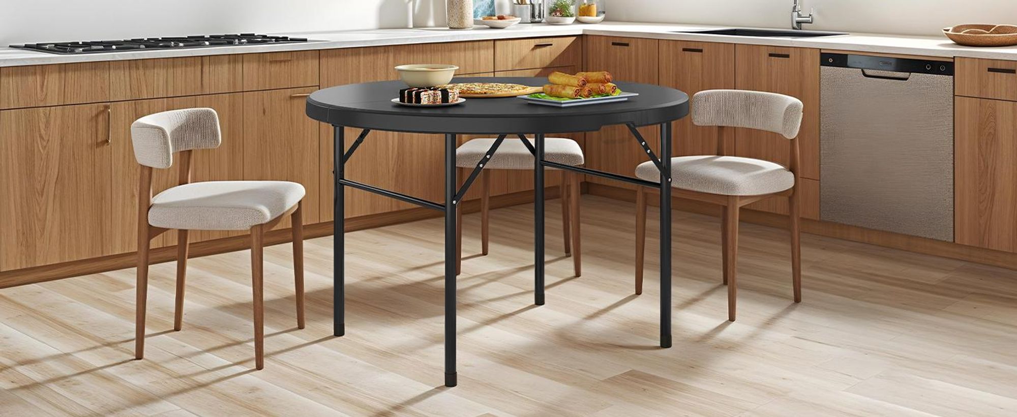 Gartentisch Rund Klapptisch Campingtisch mit Tragegriff, Wetterfest für Outdoor/Indoor, Ø 122 cm, Schwarz
