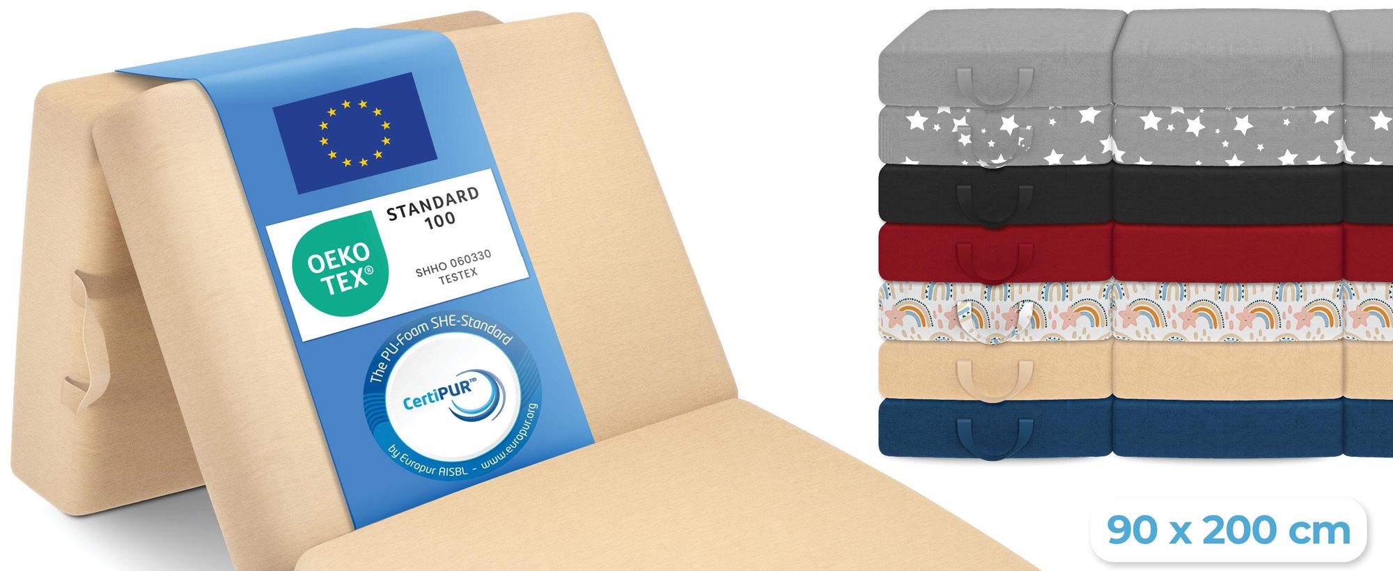 ELONEO Opklapbare matrassen, gastenmatrassen, 3-delige opvouwbare matrassen, extra dik schuim (15 cm), geschikt voor mensen met rugproblemen, opvouwbaar, (crèmekleur)