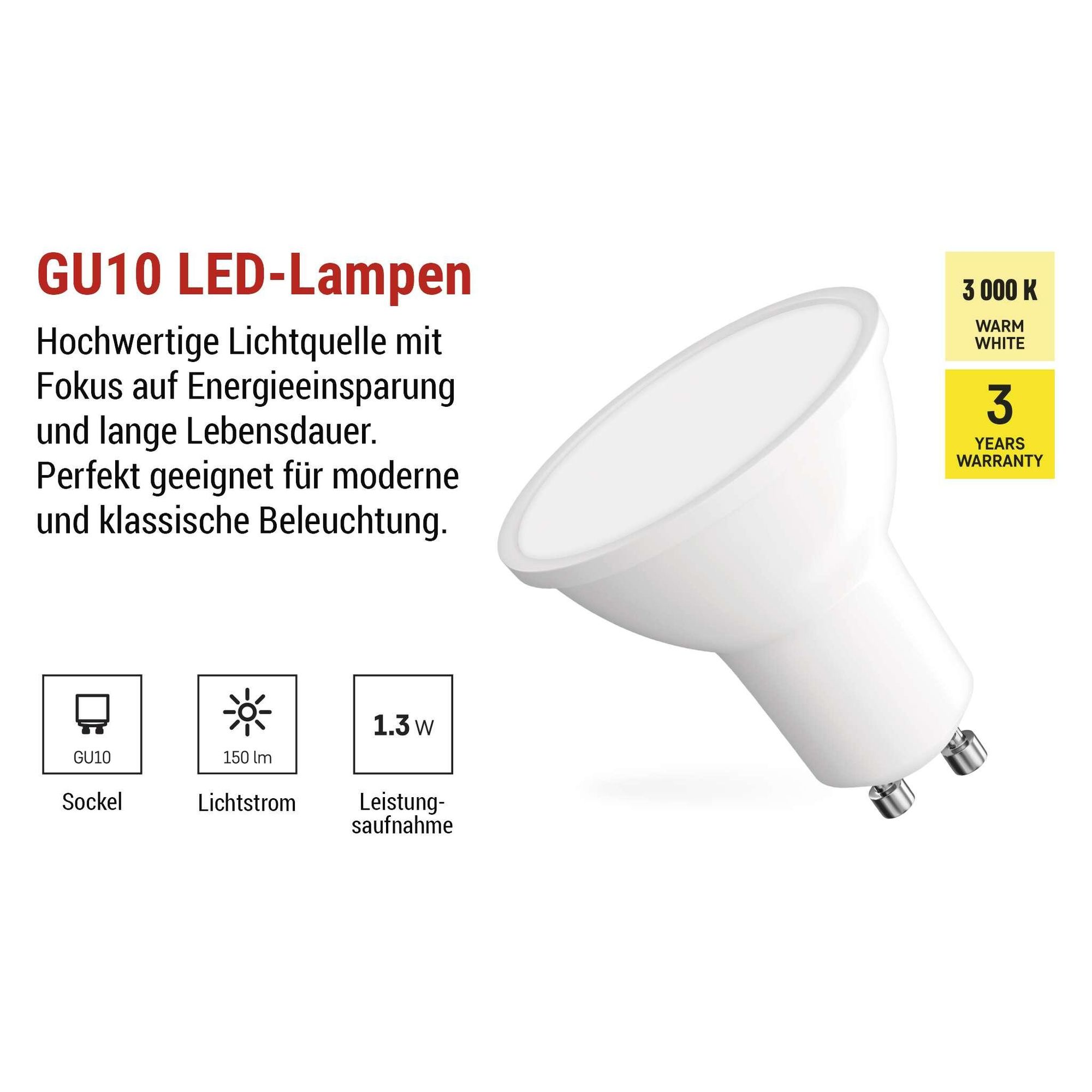 EMOS LED Lampe Spot, 1,3W Ersatz für 16W Halogenlampe, MR16 Reflektorlampe, GU10 Sockel, Helligkeit 150lm Warmweiß 3000K, 30000h Lebensdauer, ZQ8EL2