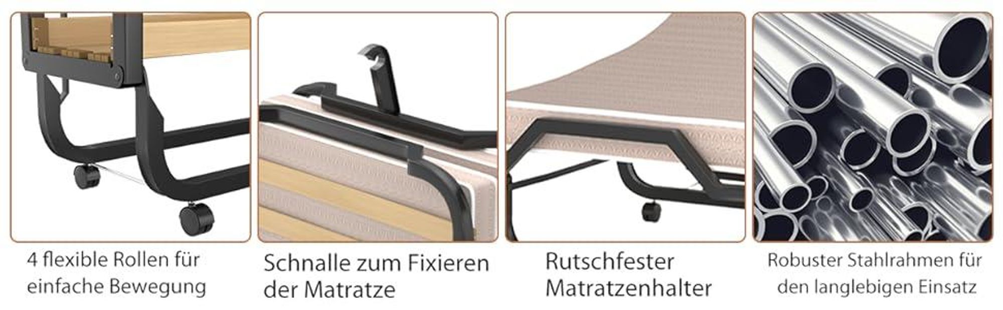 COSTWAY 90x200cm Gästebett klappbar mit Matratze bis 120kg, auf Rädern
