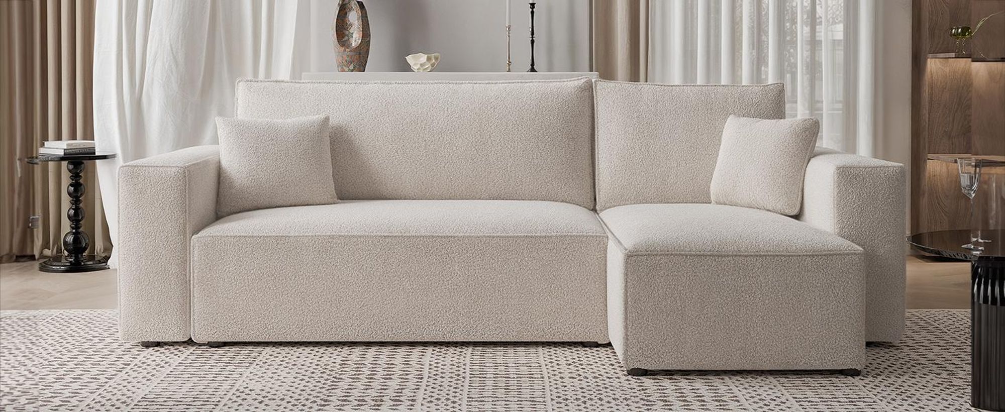 Idohome - PIANO L Ecksofa mit Schlaffunktion und Bettkasten 248x145 cm, Universal, L-Form - Farbe Creme Centaur 01