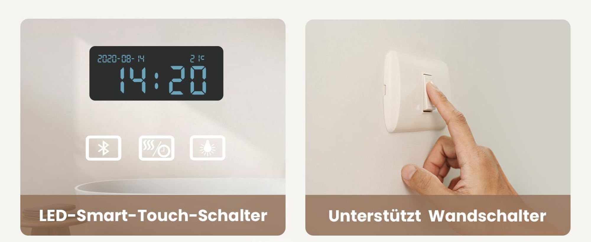 EMKE Badspiegel mit 3X Vergrößerung Touchschalter 3 Lichtfarben Dimmbar Antibeschlag Uhr Bluetooth 80X60cm
