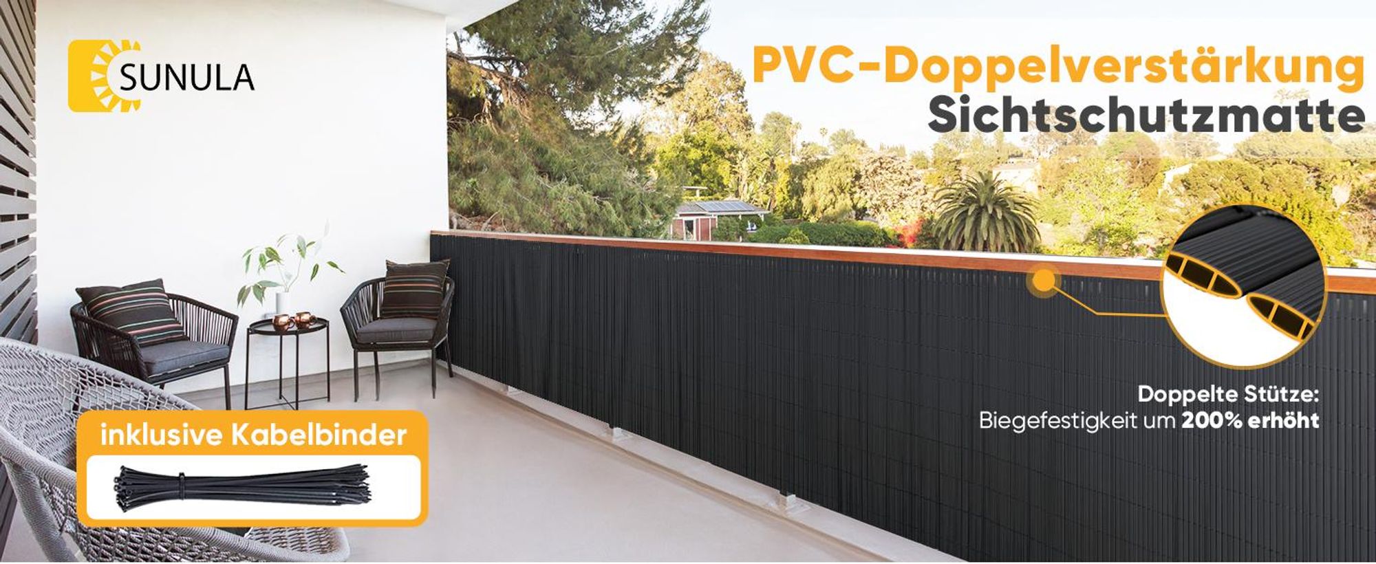 PVC Sichtschutzmatte Balkon Sichtschutz Doppelte Sichtschutzzaun, 100x400 cm