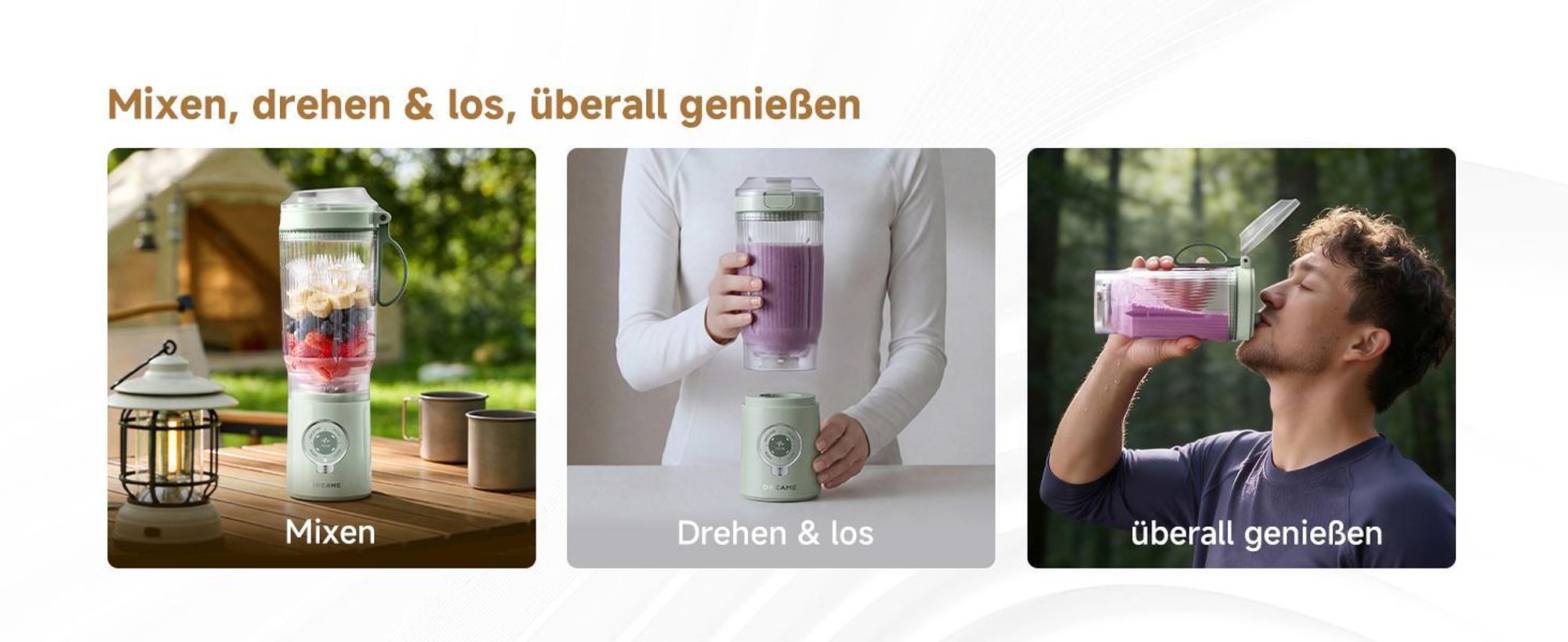 Dreame PB10 PortFresh Tragbarer Mixer,abnehmbares Motorgehäuse,Schnellladefunktion,880ml BPA-freier Mixbecher,500ml,5 Funktionen,Selbstreinigung,Grün
