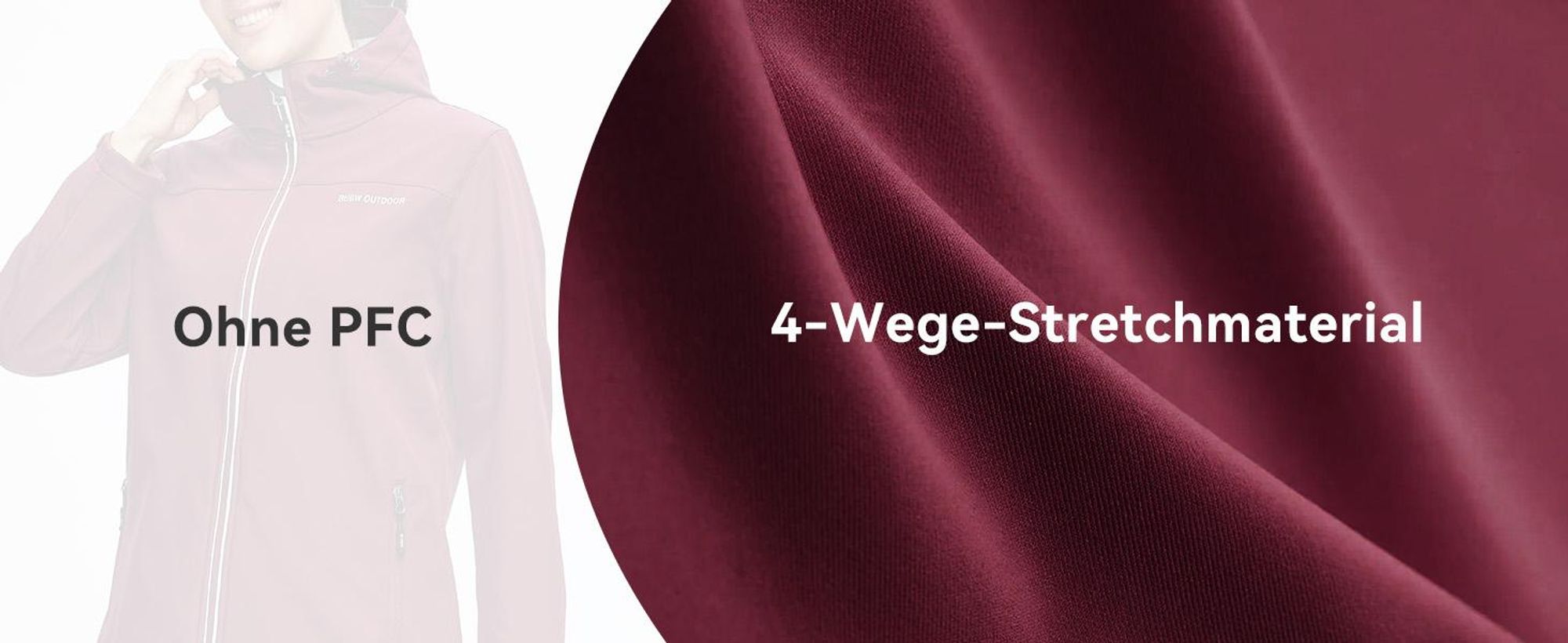 Damen Softshelljacke wasser- und winddicht mit Kapuze Gefütterte Outdoor-Jacke mit Reflexstreifen Verstellbare Manschetten, atmungsaktiv  Bordeauxrot