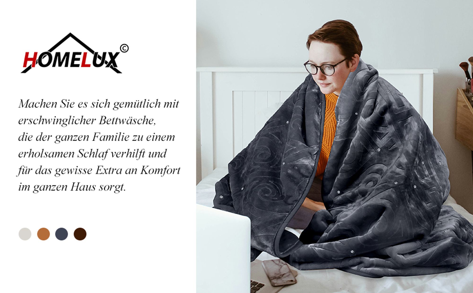 HOMELUX Kuscheldecke Wohndecke 200 x 240 cm Flauschig & Waschbar, Winter Decke Sofadecke Extra Weich & Warm Blanket für 4 Jahreszeiten, Grau