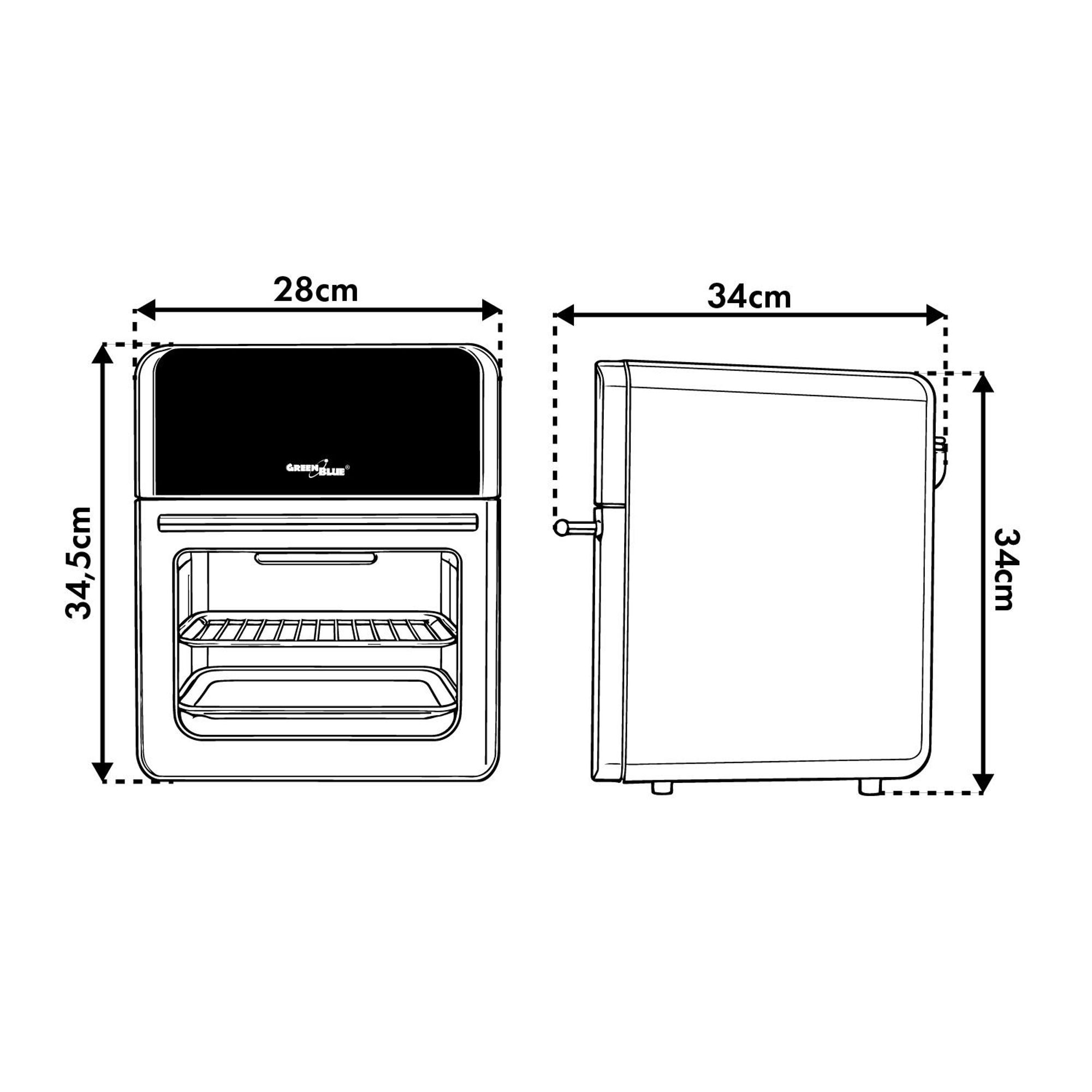 Kompakter Mini-Backofen tragbarer Ofen 10L 1800W Heißluftfritteuse Öl-frei