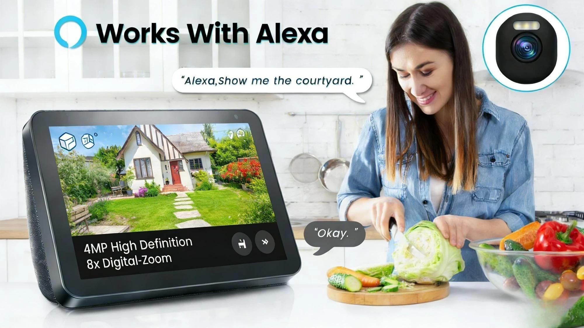 2K Überwachungskamera Aussen WLAN 355°/90° Schwenkbar WLAN Kamera Outdoor, 3MP WiFi Kamera mit KI-Erkennung Nachtsicht 2-Wege Audio mit Alexa