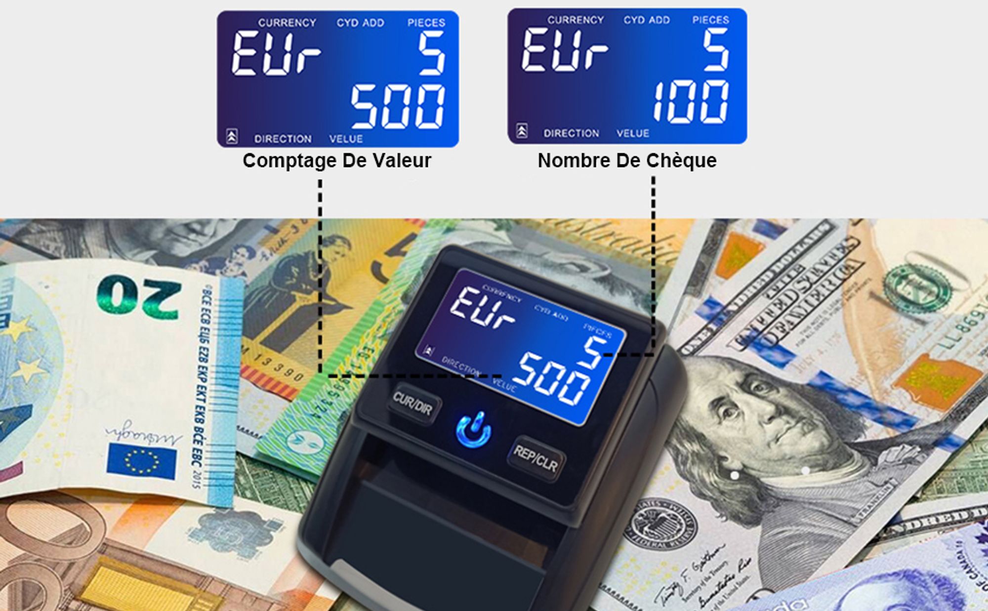 Banknotenprüfer & Geldzählmaschine 2in1 STANEW, Geldscheinprüfer für EUR, USD, GBP, LCD Display, Banknotendetektor kompakt für jederzeit und überall