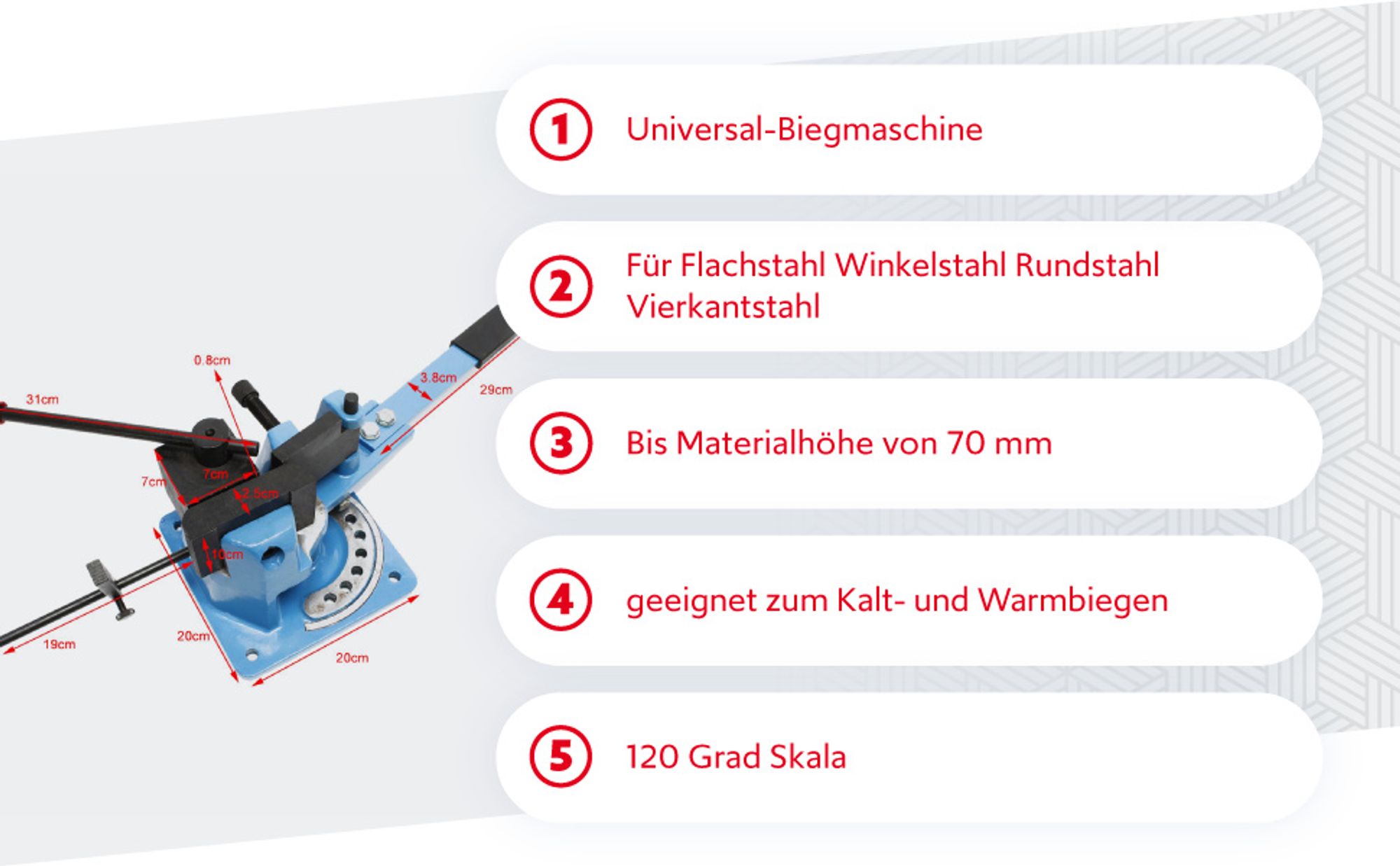 Wiltec Universal Winkelbieger bis 18 mm Stärke und 20 mm Höhe, Biegemaschine Biegegerät mit Skala und Anschlag, Winkelbiegemaschine manuell