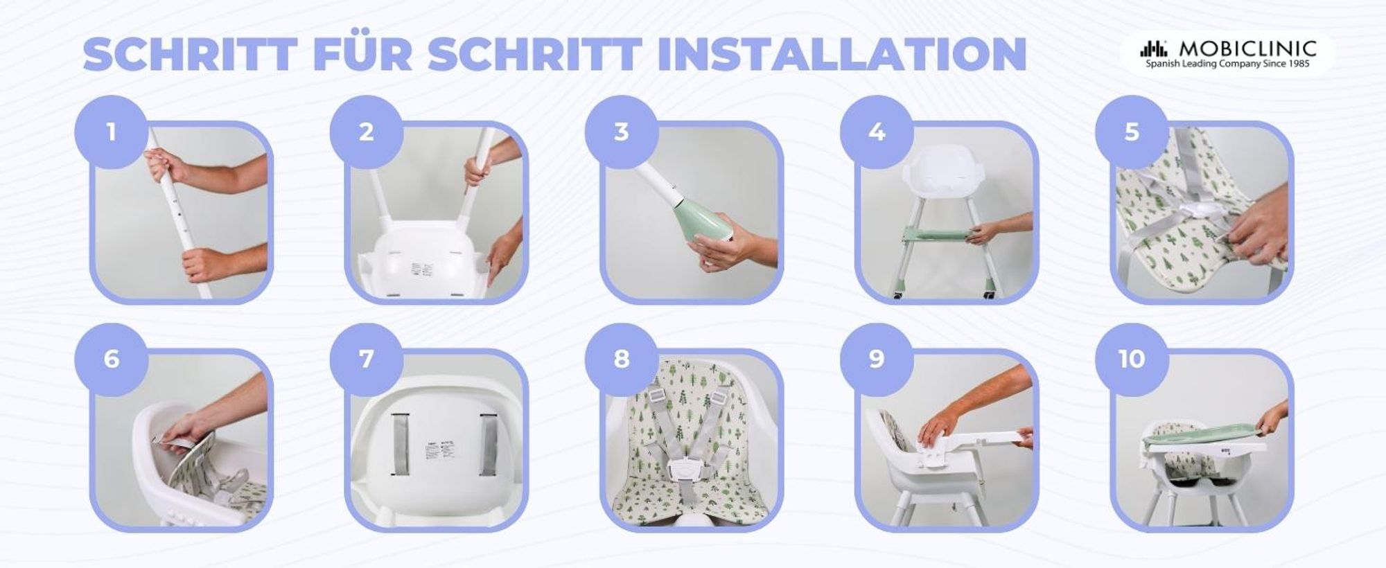 Mobiclinic Kids, Evolutionärer Hochstuhl, 2 in 1, Höhenverstellbar, Doppeltablett, 6 Monate–6 Jahre, Forest, 5-Punkt-Sicherheitsgurt, abnehmbare Räder