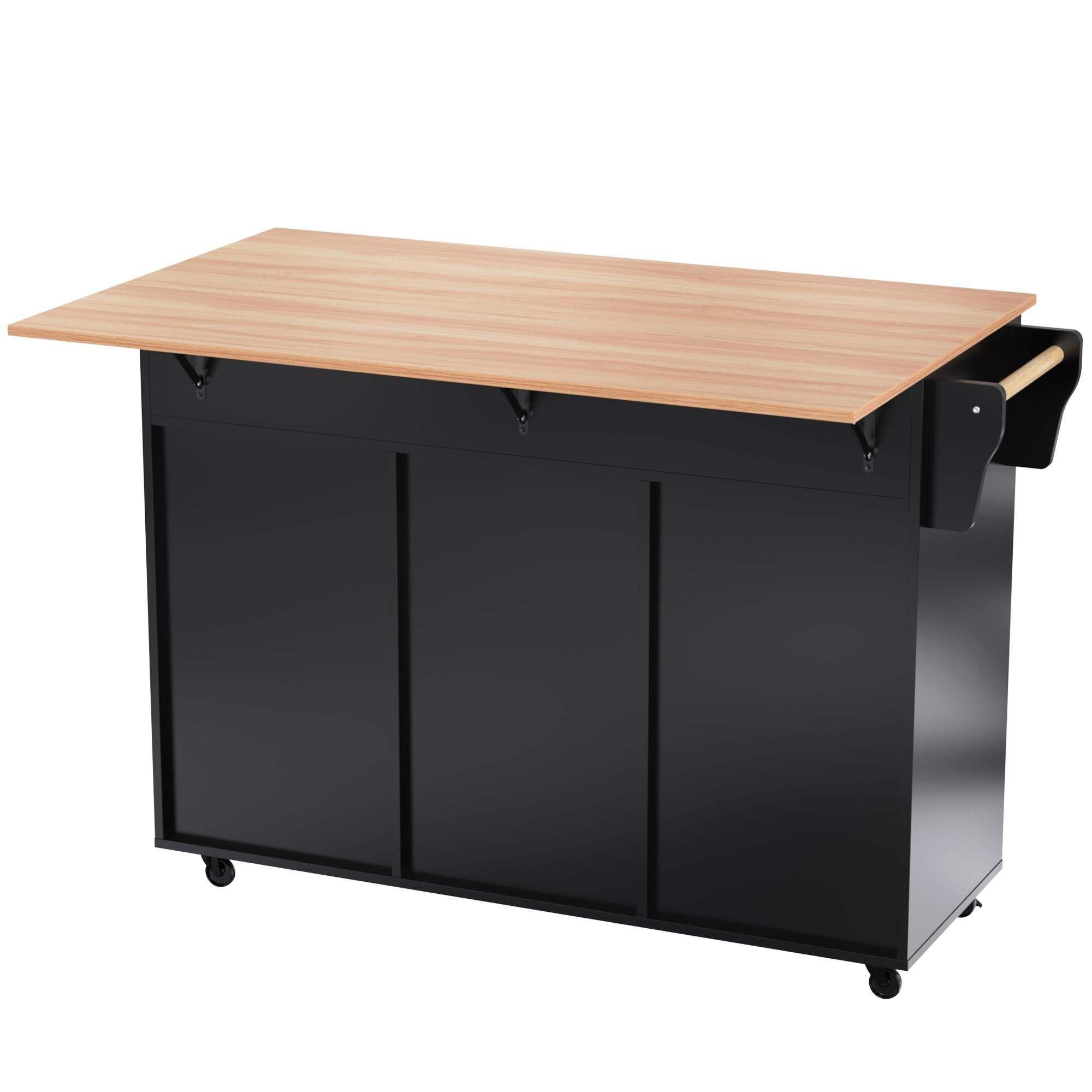 Flieks Servierwagen Kücheninselwagen mit Erweiterbarer Arbeitsplatte, Küchentrolley Speisewagen mit Schubladen, Kücheninsel 129x46-71x91.5cm, Schwarz