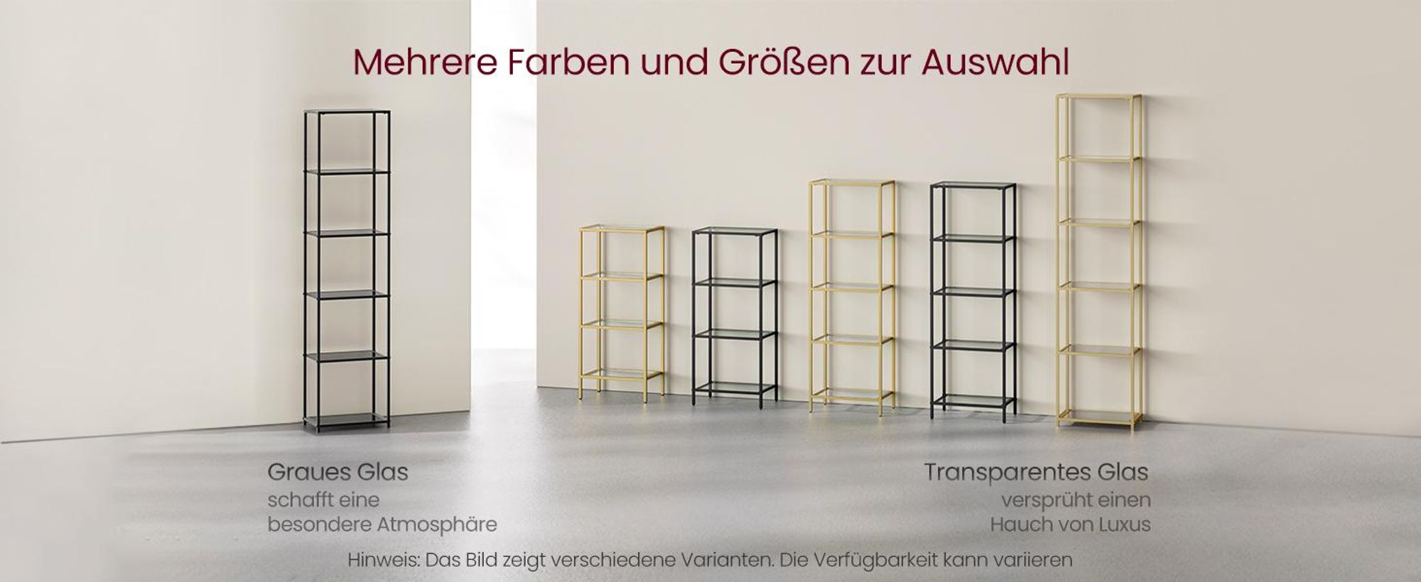 VASAGLE Glasregal mit 6 Ablagen, Standregal, Badregal, mit Stahlrahmen, goldfarben