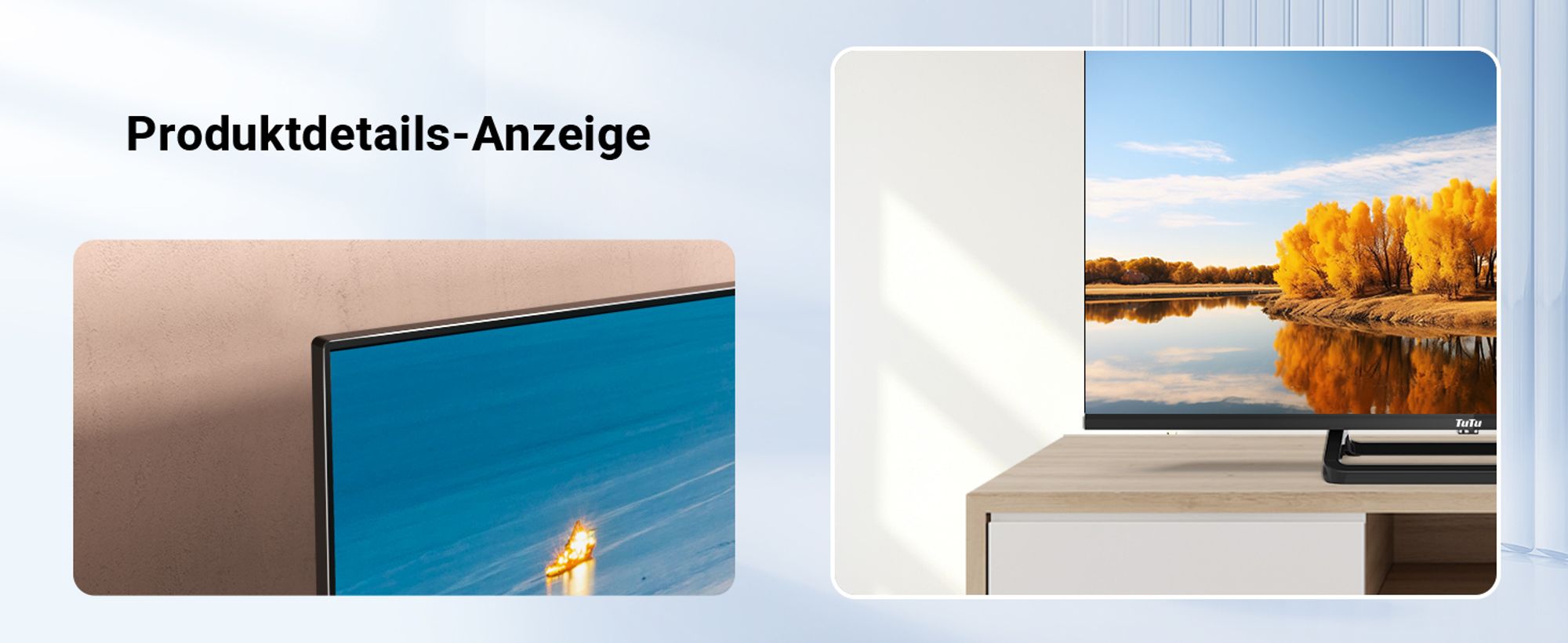 TuTu Standard TV - LED HD - 32 Zoll/82 cm - Randlos Design - Mittelfuß - Tripple Tuner DVB-T/T2/S/S2/C - HDMI x3, USB x2, CI+ - Montiert in Eindhoven - TUB32HN1NC