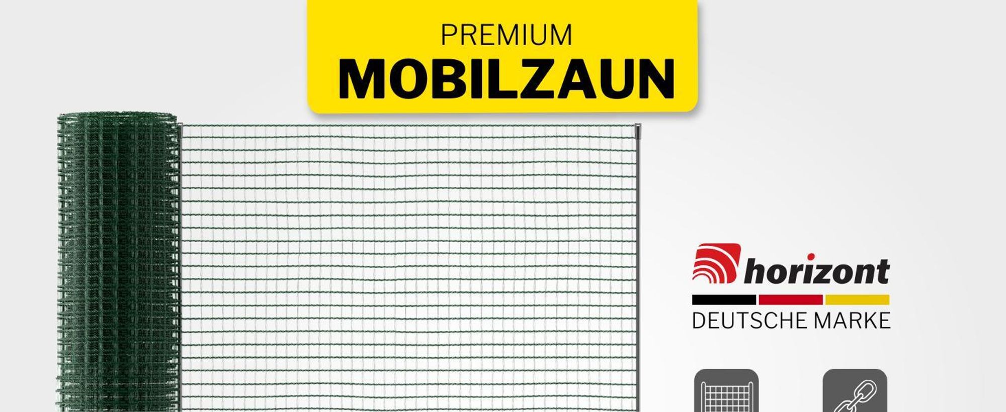 horizont Hundezaun 15 m x 90 cm, 9 Pfähle mit Doppelspitze, engmaschig – Begrenzungszaun FIX – Gartenzaun zum Stecken, Weidezaun, Hühnerzaun – Mobiler Zaun für Hunde & Camping 15m