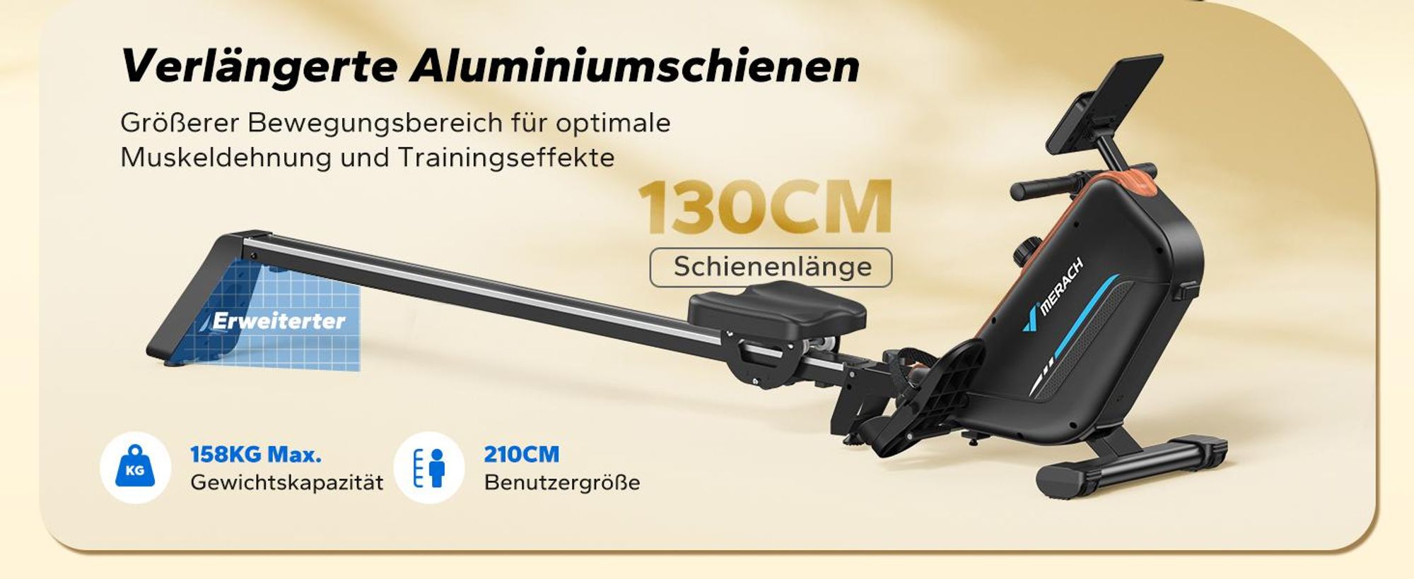 MERACH klappbares Rudergerät für Zuhause – leise magnetisch, 16 Stufen, LCD-Display, Bluetooth & Kinomap, Tablet- & Flaschenhalter, bis 158 kg