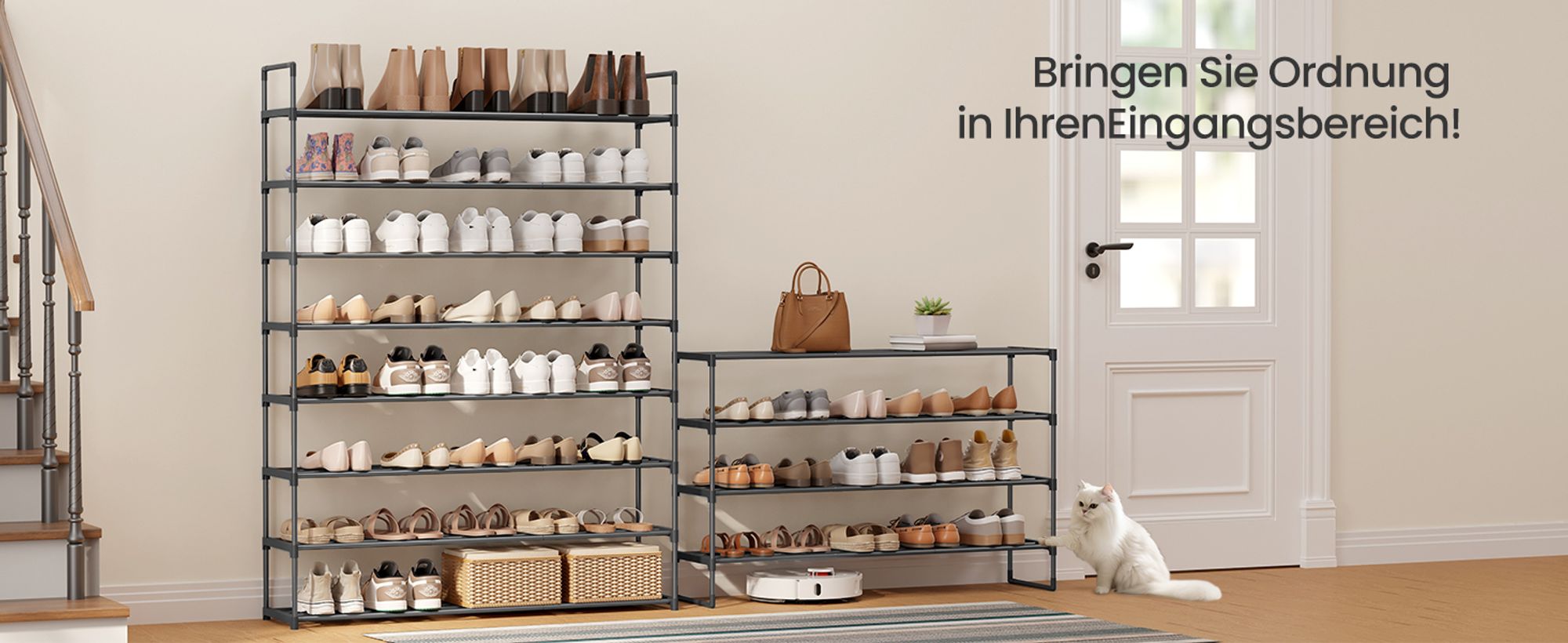 Schuhregal 4 Ebenen, Schuhständer Metall, 30 x 117 x 75 cm, Schuh-Organizer
