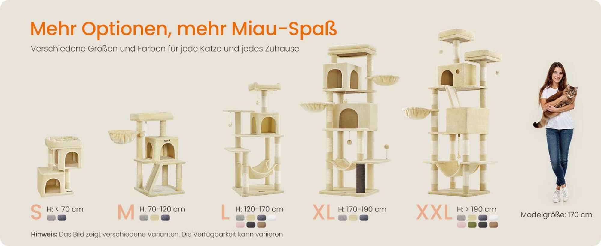 FEANDREA Kratzbaum mit großer Aussichtsplattform, Kratzbrett, beige PCT51M