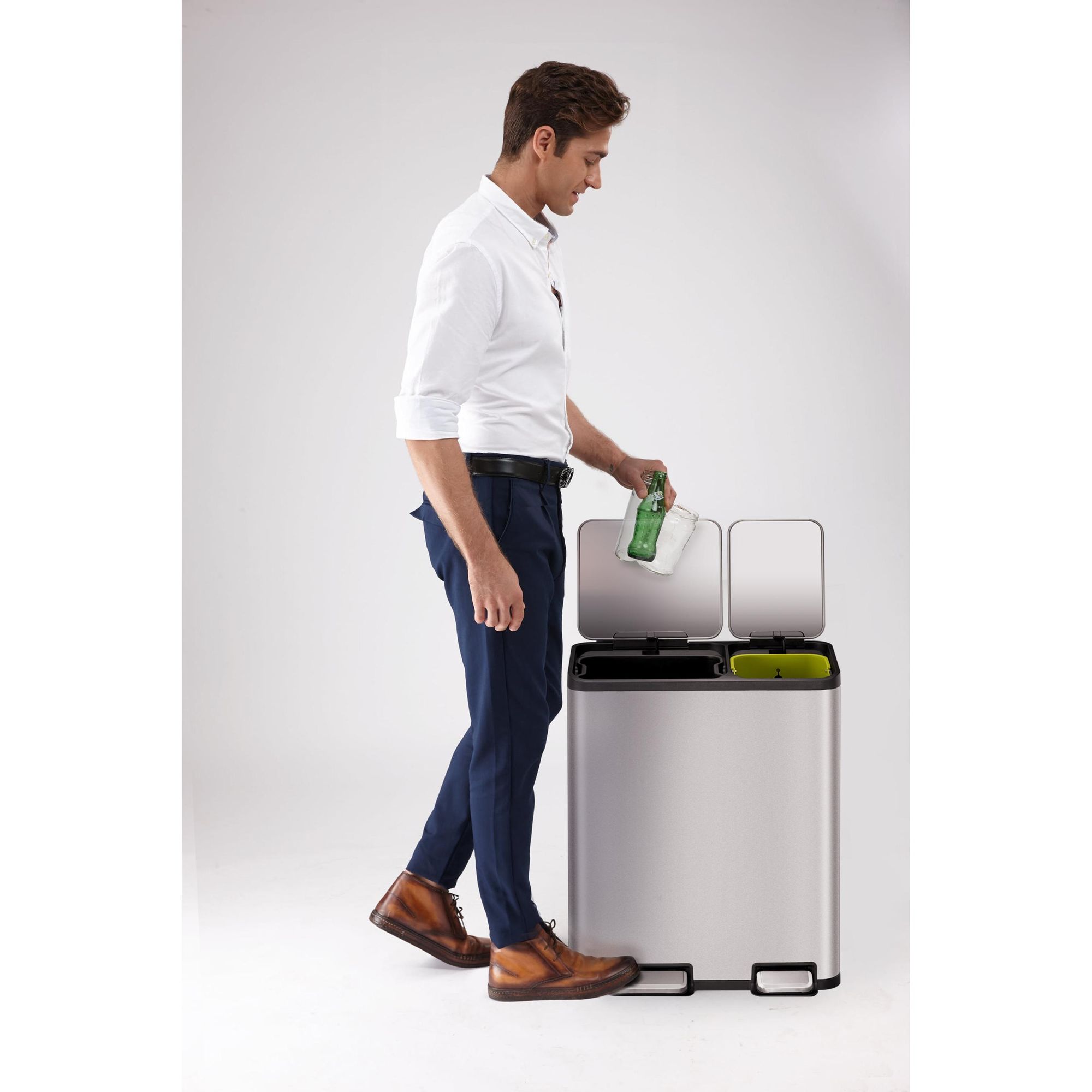 EKO - EcoCasa 1 Treteimer 30+20 Liter - Stainless steel Polypropyleen  - Matt Edelstahl