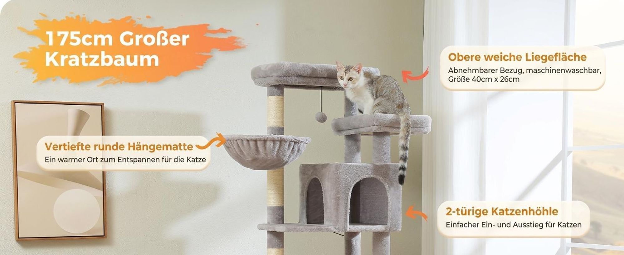 PAWZ Road Kratzbaum XXL Große Katzen Katzenbaum Katzenkratzbaum Spielbaum 175 cm