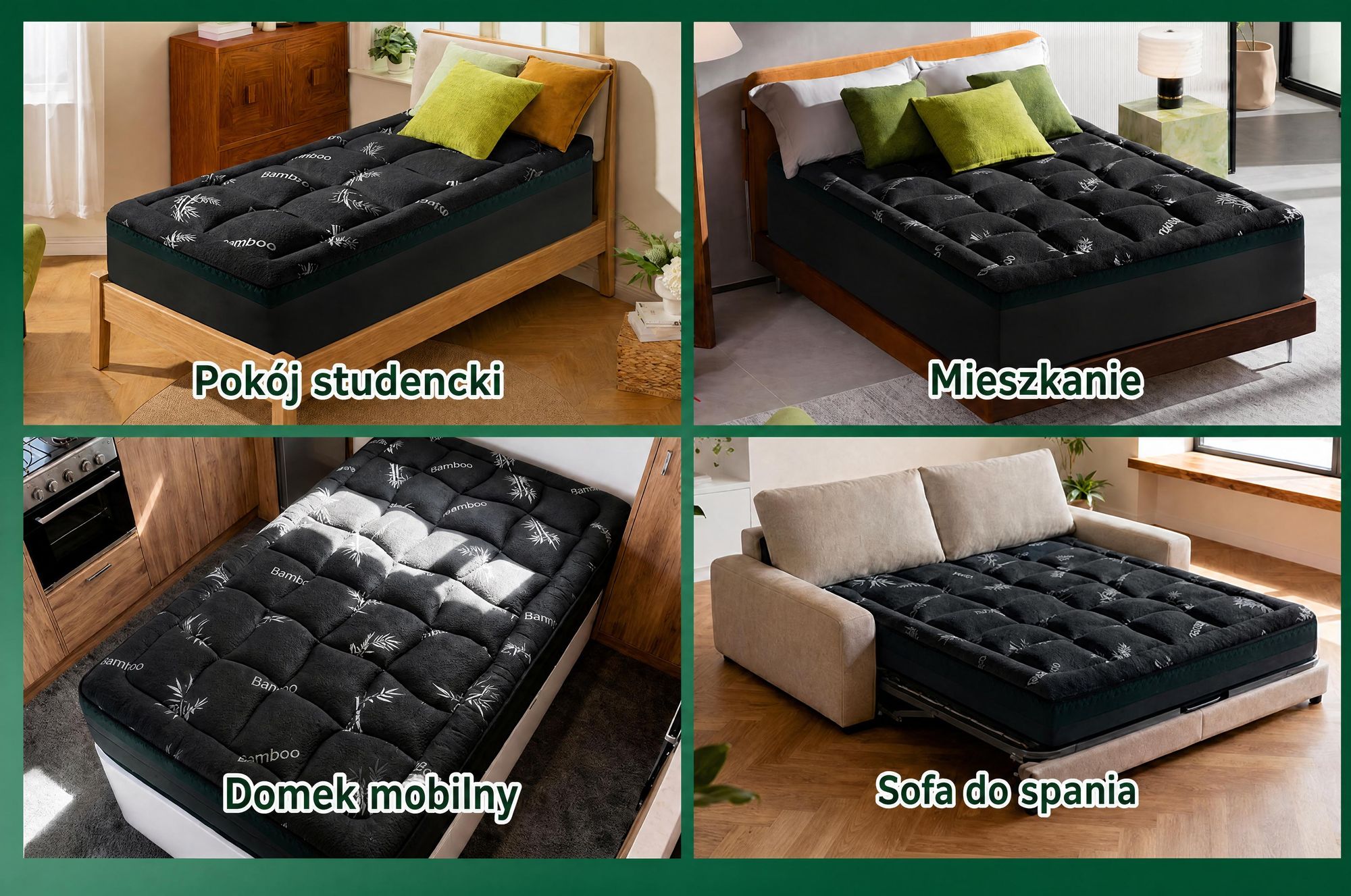 NicePlus, materac kieszeniowy 2 w 1, 140x200x7 cm, pianka termoelastyczna z podziałem na 5 stref + warstwa bambusowa, z gumkami narożnymi pasującymi do wszystkich materacy, twardość H2/H3, kolor: czarny