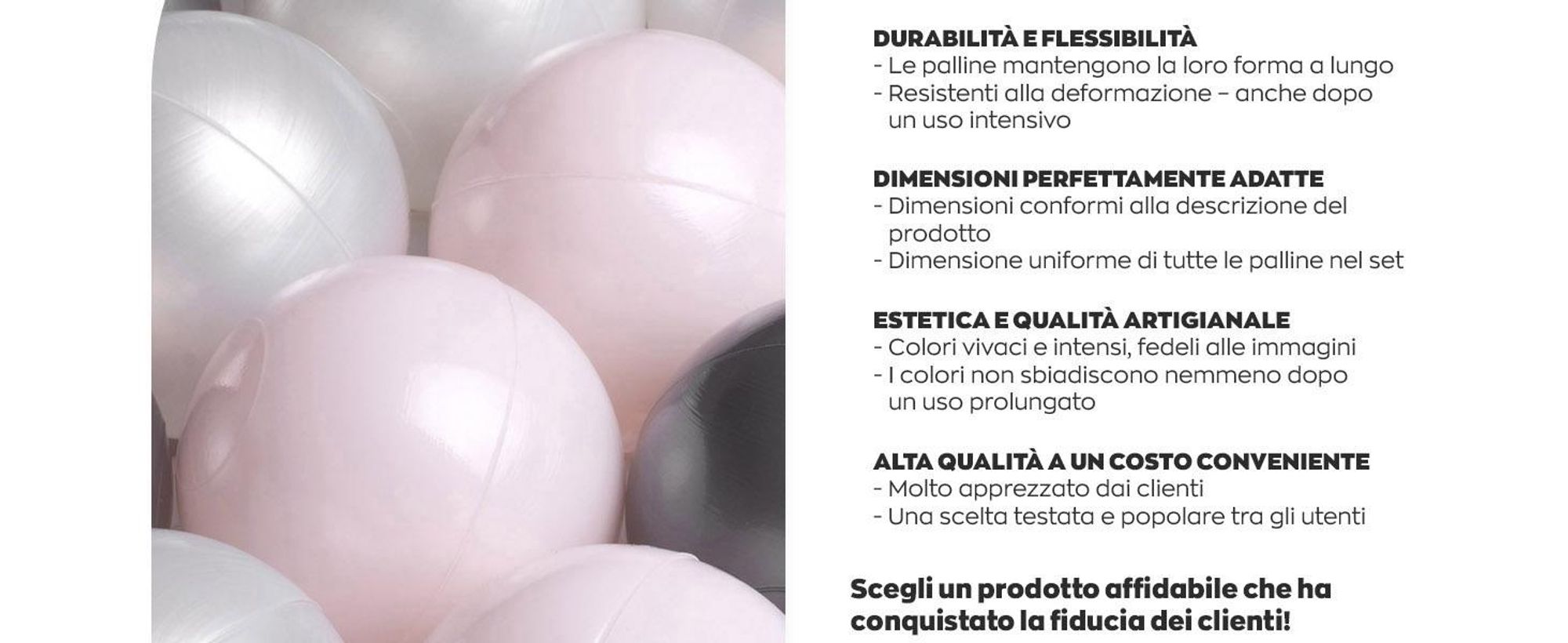 MISIOO palline per il bagno 150 pezzi - palline per il bagno - palline Ø 6 cm - palline in plastica 100% LDPE - giocattolo per bambini - rosa chiaro/perle/argento