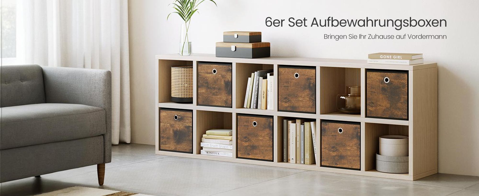Aufbewahrungsbox, 6er Set, Ordnungsboxen, Vliesstoff, Faltbox, 26 x 26 x 28 cm, Stoffbox, für Würfelregal, Organizer für Kleidung
