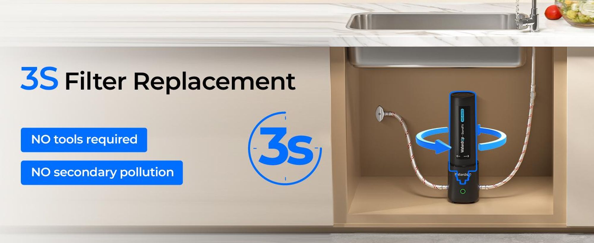 Waterdrop UL12A Untertisch Wasserfilter System, Kein Bohren Erforderlich, Einfache Installation, NSF/ANSI 42 , 11000 Gallonen