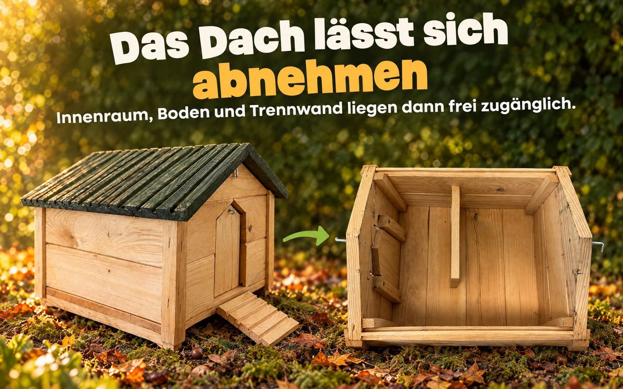 zooprinz Igelhaus Milo aus Holz mit Pendelklappe, Rampe und abnehmbarem Dach