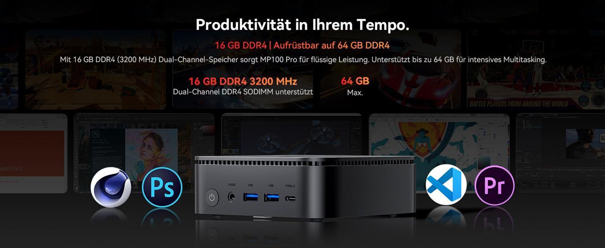 Blackview MP100 Pro Mini PC, Intel i3-1215U bis zu 4,4 GHz, 16GB DDR5 512GB PCIe 4.0 SSD, 4K@144Hz/WiFi 6/DP/HDMI/Windows 11 Pro