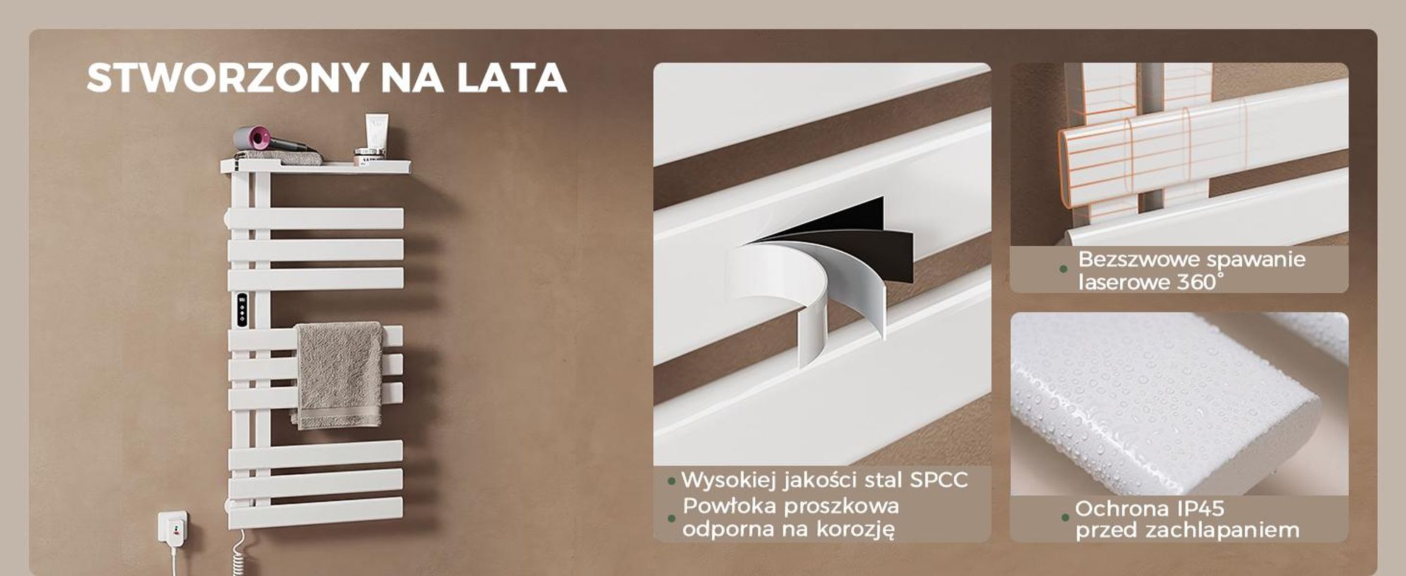 S'AFIELINA Grzejnik Łazienkowy Elektryczny 1050×500 mm 335 W Biały, Grzejnik na Ręczniki z Półką, WiFi, Ogrzewanie Włóknem Węglowym, 6 Trybów