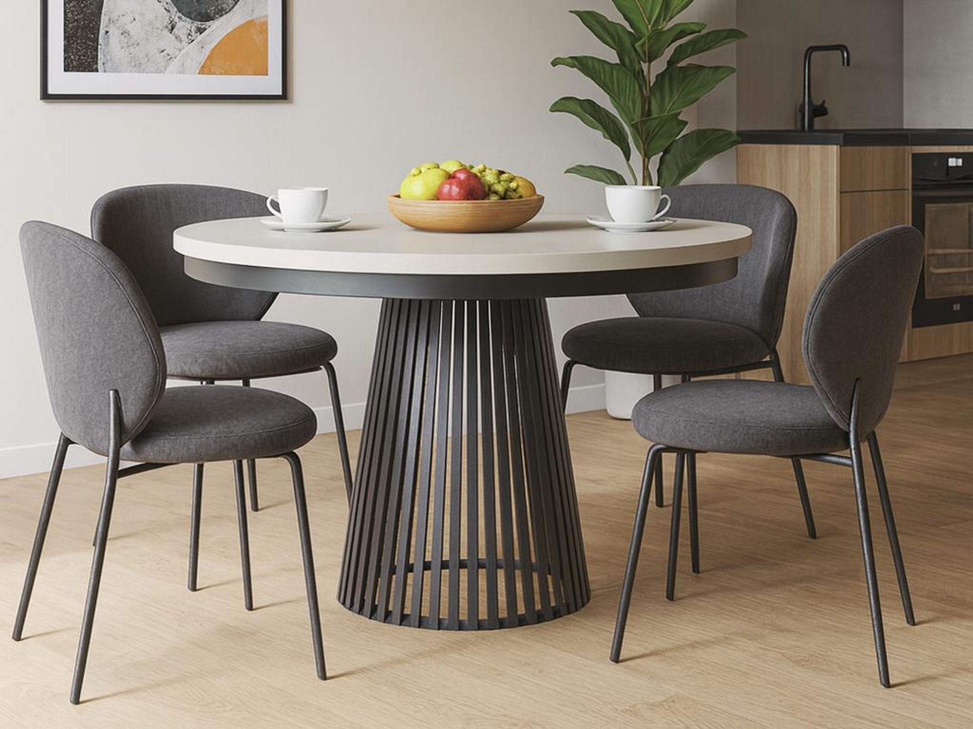 BEAUTYSOFA | Runder Ausziehbarer Tisch LUMI Ø 120–200 cm, Tisch für Esszimmer, Loft-Stil, Skandinavische, Schwarz/Kaschmir