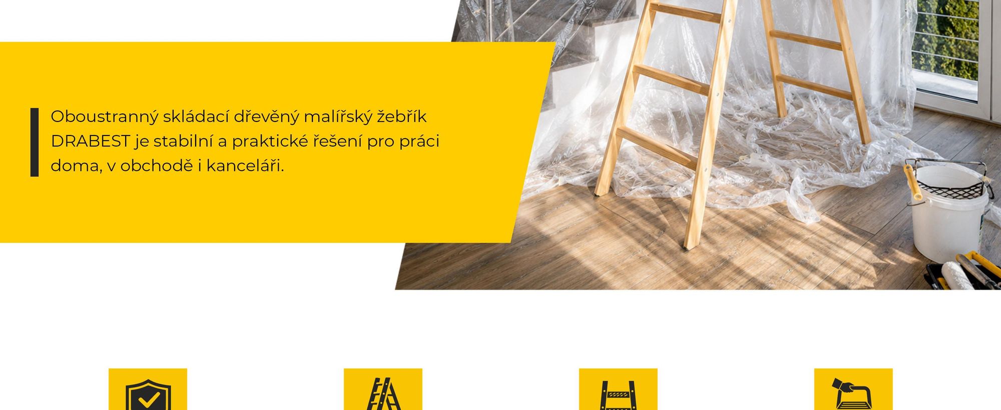 DRABEST | Rebrík - Séria PRO - Maliarski rebrík - Drevený rebrík - 2 x 7 schodov - Obojstranný skladací rebrík - Rebrík do domácnosti - do 150 kg