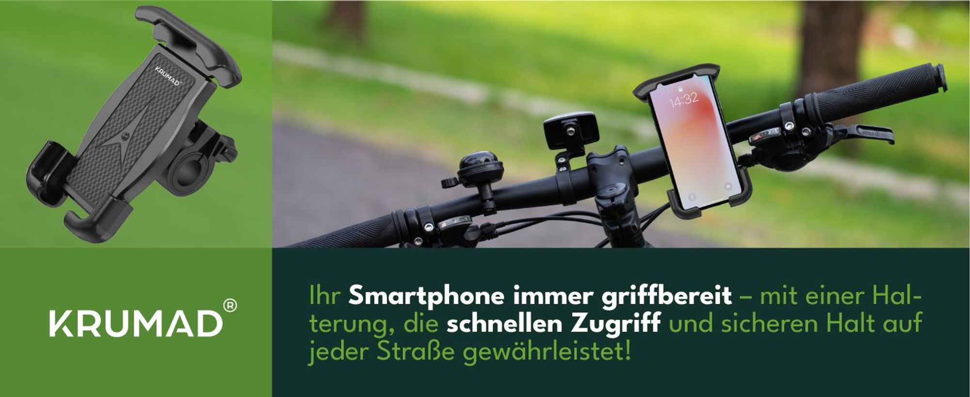 KRUMAD Handyhalterung Fahrrad, Universal für Smartphones 5,5–6,9 Zoll, Mit Neigungswinkel-Verstellung, Sicherer Halt, Für Fahrrad und Motorrad