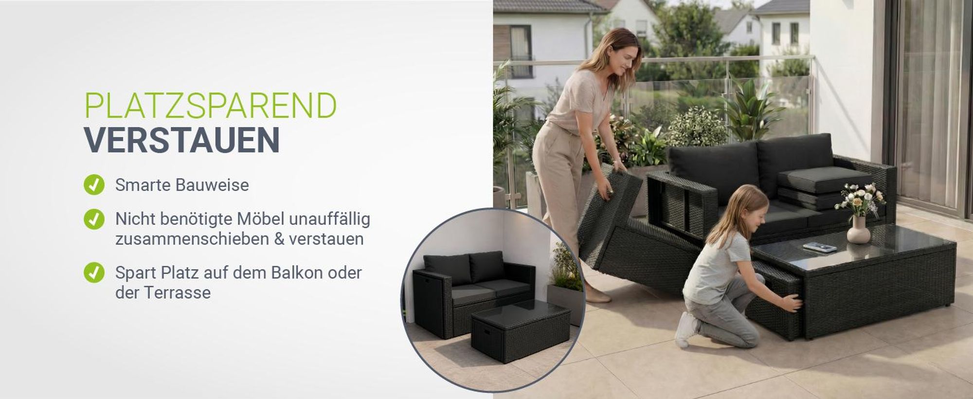 Juskys Polyrattan Gartenmöbel Set Salou - Lounge für 6 Personen, wetterfest - Schwarz