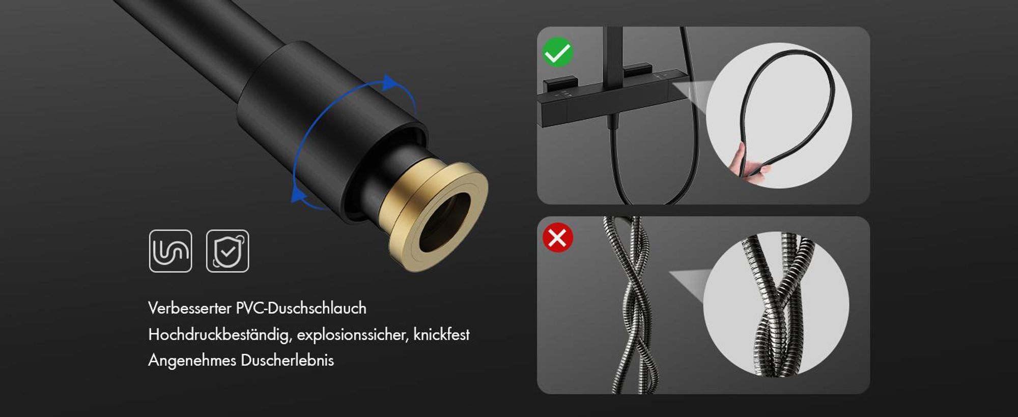 HOMELODY Duschsystem mit Thermostat 38℃ Duscharmatur Schwarz Regendusche Duschset, verstellbare Edelstahl Duschstange Duschset, Messing