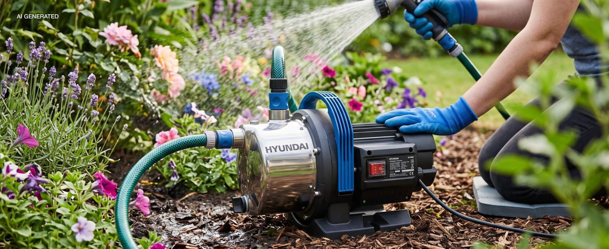 HYUNDAI Gartenpumpe GP12050 (1200W, 5.000 l/h, Förderhöhe max. 50m, Ansaughöhe max. 8m)