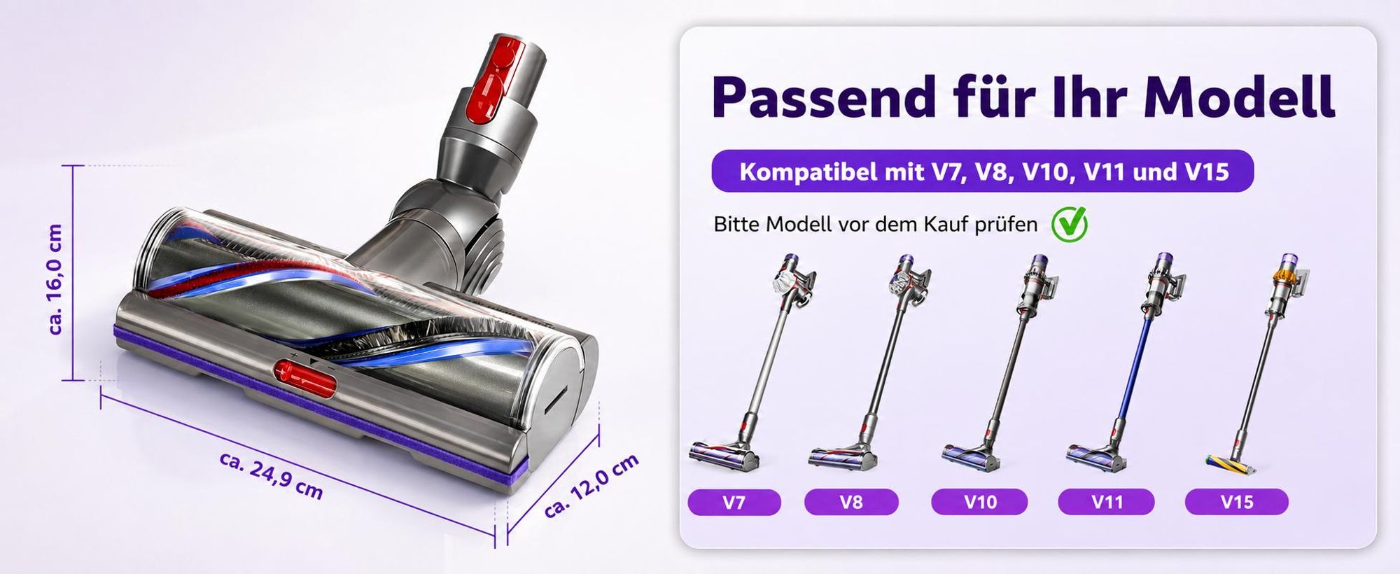 Ersatz-Staubsaugeraufsatz mit hohem Drehmoment für Dyson V11 V15 V10 V8 V7, Upgrade-Staubsaugerkopf für Dyson Staubsaugerteile und Zubehör