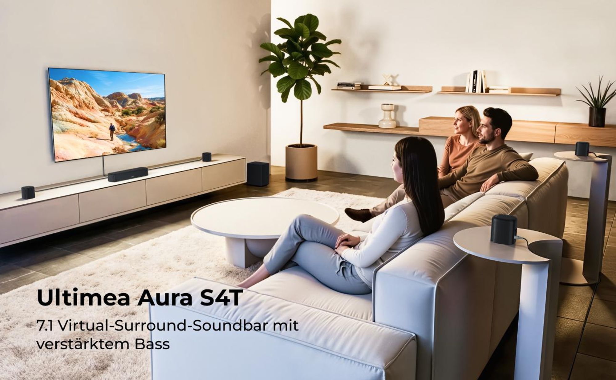 ULTIMEA Aura S4T 7.1-Kanal TV-Soundbar mit 4 Surround-Lautsprechern, Heimkino-Soundsystem mit 5,25" Subwoofer, App-Steuerung, HDMI/OPT/AUX, 350W