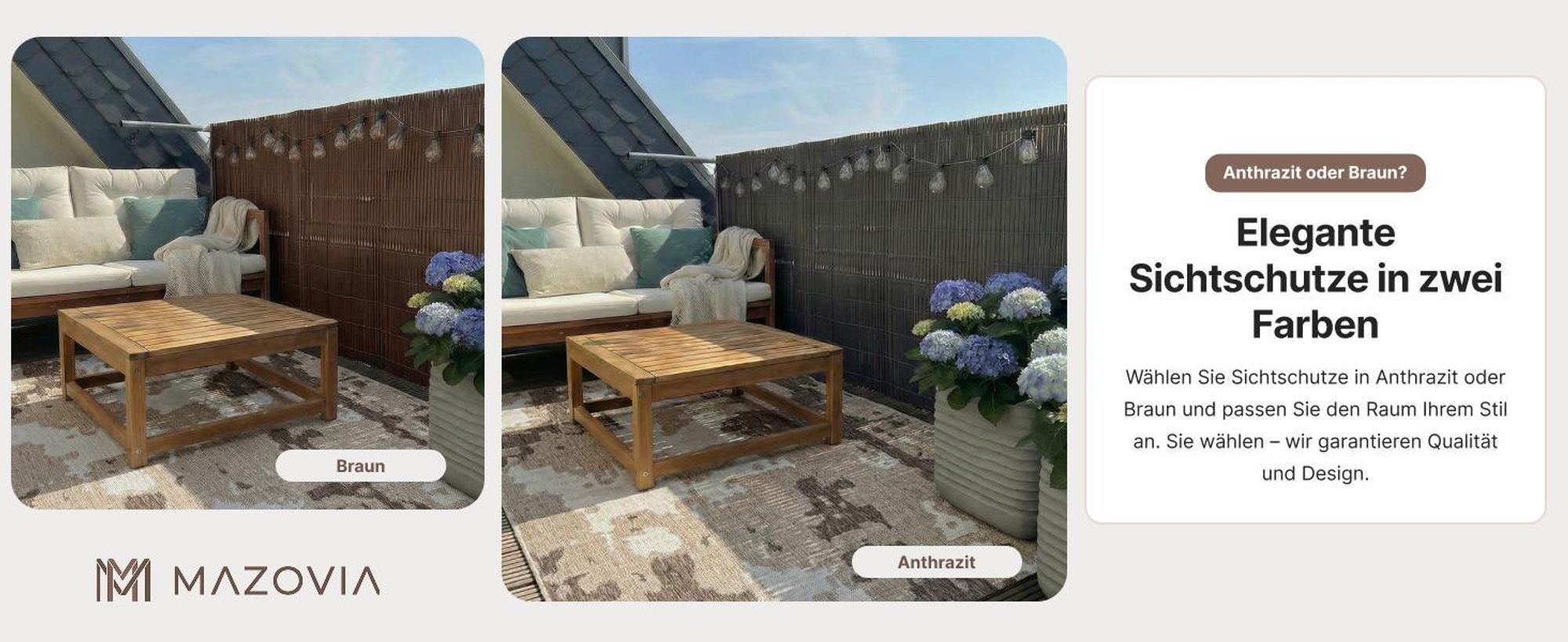 Sichtschutz Balkon, Terrasse, Garten, PVC, Mazovia 100x300 cm Braun, Sturmfest, Ohne Bohren Sichtschutzmatte, Wetterfest und UV-beständig, Ganzjähre