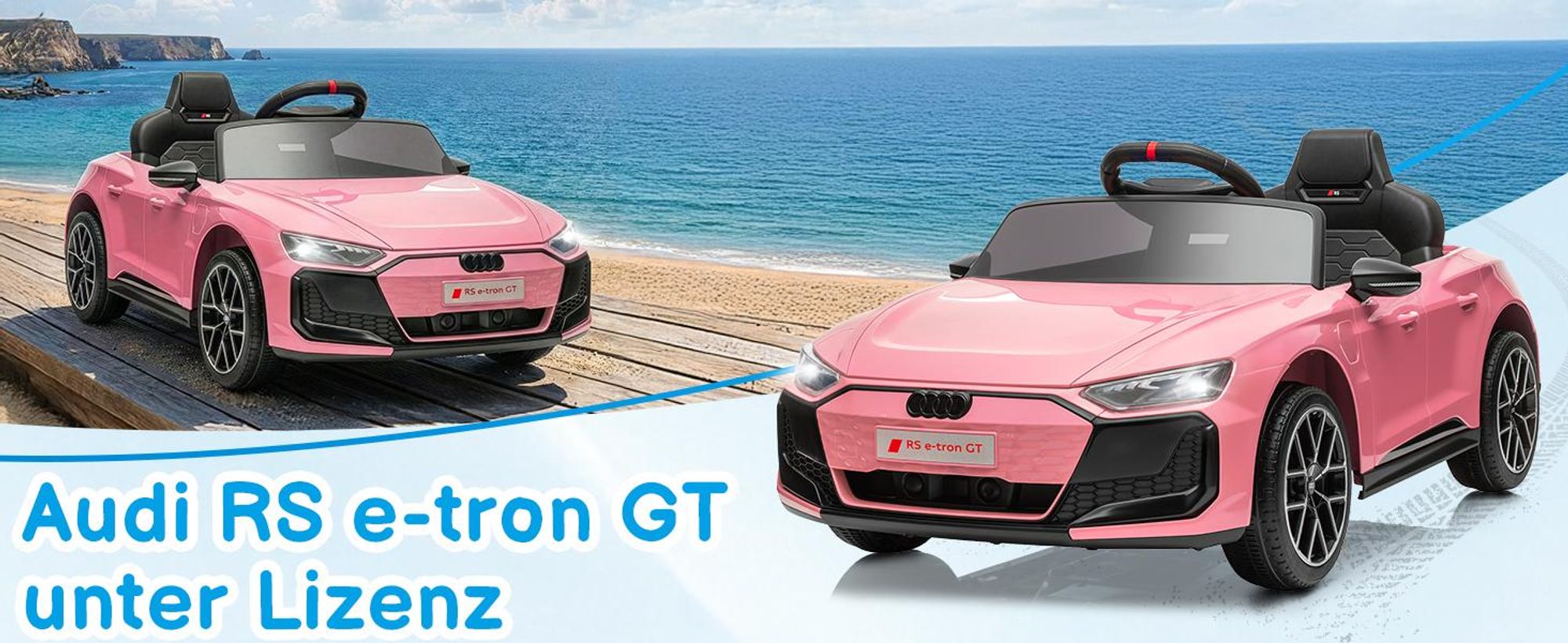 Kinder-Elektroauto 12V 4,5Ah, 2 Geschwindigkeitsstufen, 2,4G-Fernbedienung, geeignet für Kinder von 3 bis 5 Jahren, Audi RS e-tron GT, Rosa