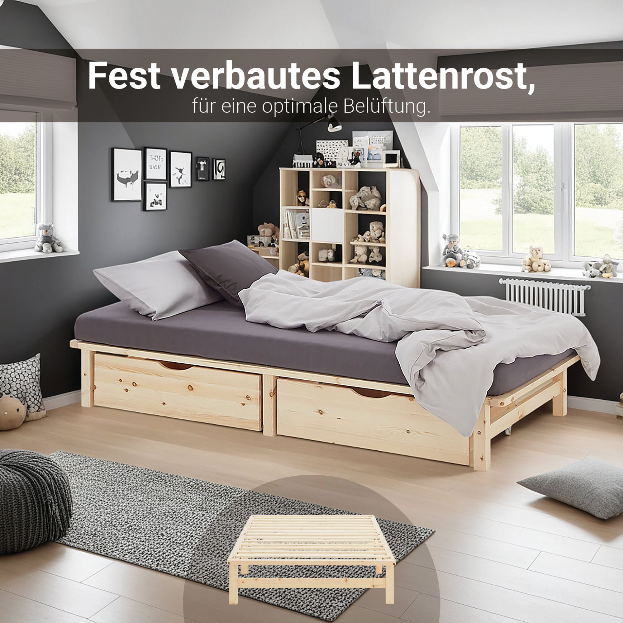 Jugendbett mit festverbautem Lattenrost