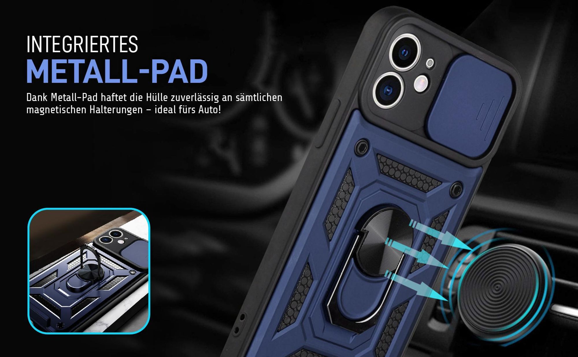 Bumper für Apple iPhone 11 in Blau mit Metallplatte